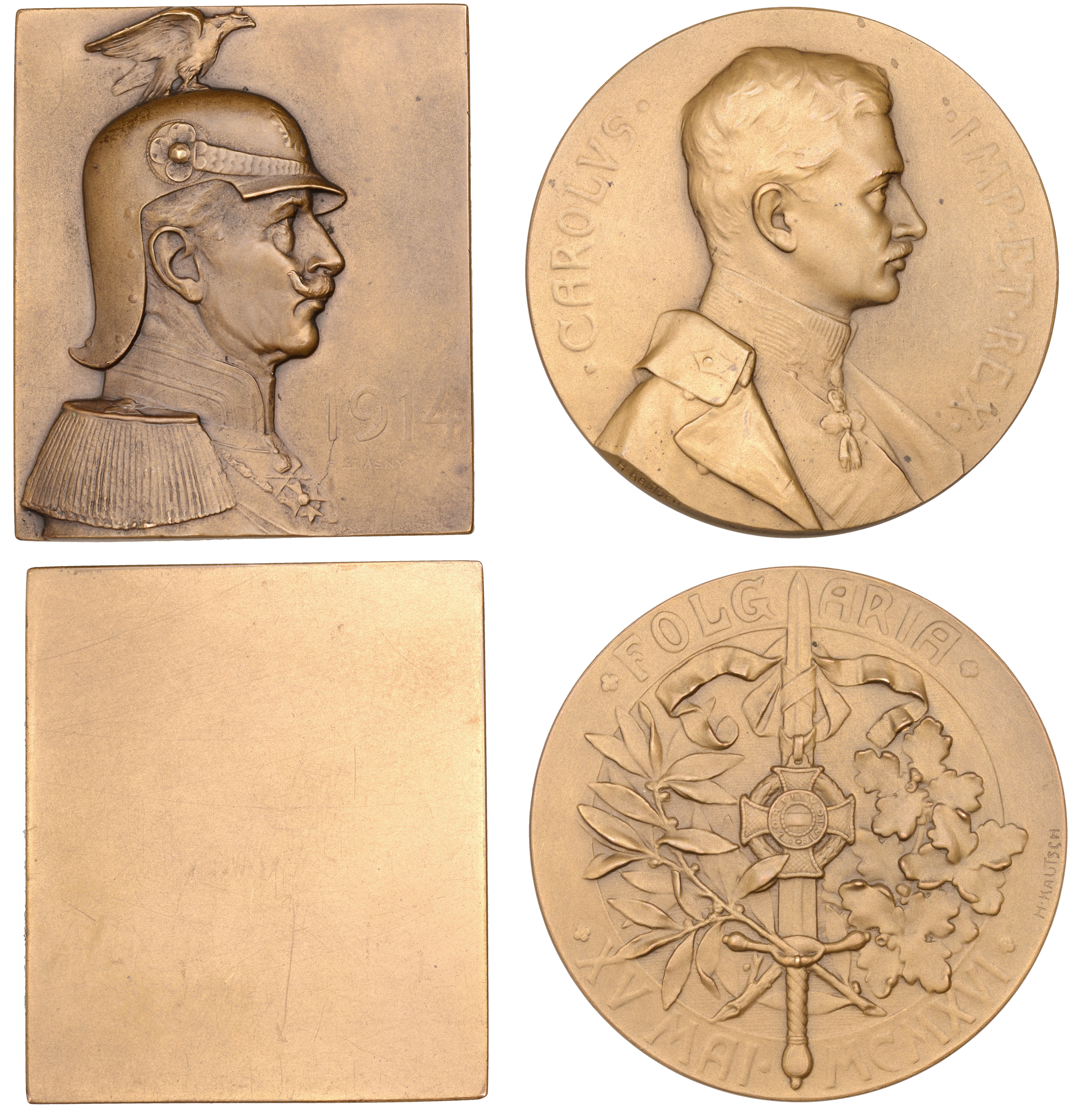 GERMANY, Wilhelm II, 1914, a uniface bronze plaquette by F. Stiasny, 65 x 55mm; AUSTRIA, Kar...