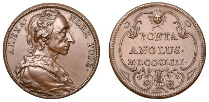 Alexander Pope, 1743, a copper medal by J.A. Dassier, bust right, rev. legend within cartouc...