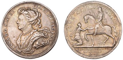 Cities Captured by Marlborough, 1703, a silver medal, unsigned [by J. Croker], bust of Anne...