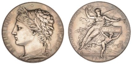 FRANCE, International Exposition, Paris, 1878, a silver medal by J.C. Chaplain, laureate hea...