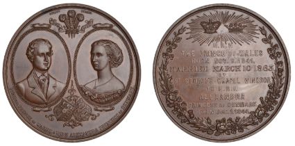 Marriage of the Prince of Wales and Princess Alexandra, 1863, a bronze medal by T. Ottley, b...