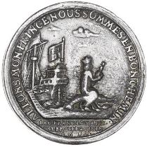 Flight of Prince James, 1688, a cast silver medal by C. Wermuth, Father Petre riding on lobs...