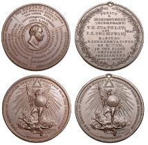 Reform Bill Passed, 1832, copper medals (2) by T. Halliday, small head of William IV right,...