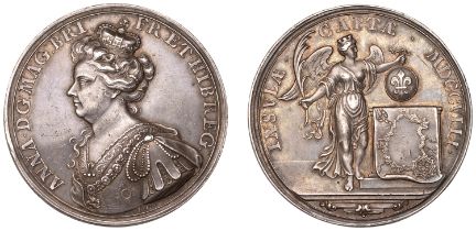 Capture of the Citadel of Lille, 1708, a silver medal by J. Croker, crowned and draped bust...