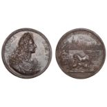 Appeal Against the House of Hanover, 1721, a bronze medal by E Hamerani, draped bust of Jame...