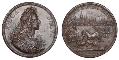 Appeal Against the House of Hanover, 1721, a bronze medal by E Hamerani, draped bust of Jame...