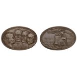 GERMANY, Campaign of Lies, 1914, an oval cast bronze medal by K. Goetz, heads of DelcassÃ©, G...