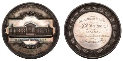 Local, YORKSHIRE, Wesley College, Sheffield, a silver award medal by J. Moore, elevation of...
