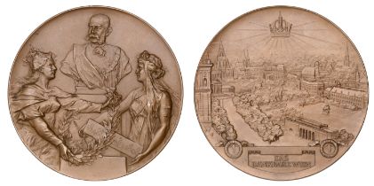 AUSTRIA, Franz Joseph I, Golden Jubilee, 1898, a bronze medal by A. Scharff, similar, 59mm (...