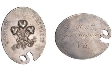 General, British School, c. 1802, a silver palette-shaped award medal or ticket, unsigned, P...