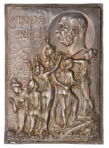AUSTRIA, 75th Birthday of Franz Joseph I, 1905, a uniface silver plaquette by T. Szirmai, ba...
