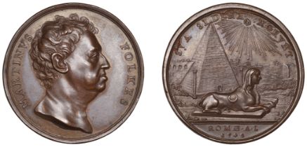 Martin Folkes, 1742, a copper medal, unsigned, bust right, rev. sphinx right, pyramid behind...
