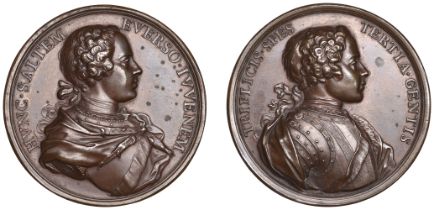 The Jacobite Princes, [c. 1738], a copper medal, unsigned [by E. Hamerani(?)], undated, armo...