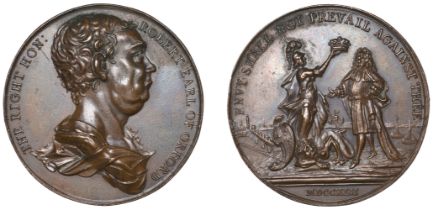 Robert Walpole, Earl of Orford, 1742, a copper medal, unsigned, draped bust right, rev. Brit...