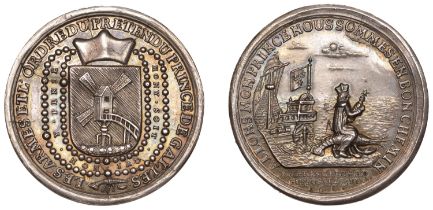 Flight of Prince James, 1688, a silver medal, unsigned [by C. Wermuth], Father Petre seated...