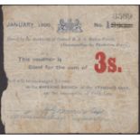 Siege of Mafeking, 3 Shillings, January 1900, serial number A3589, serial number struck...