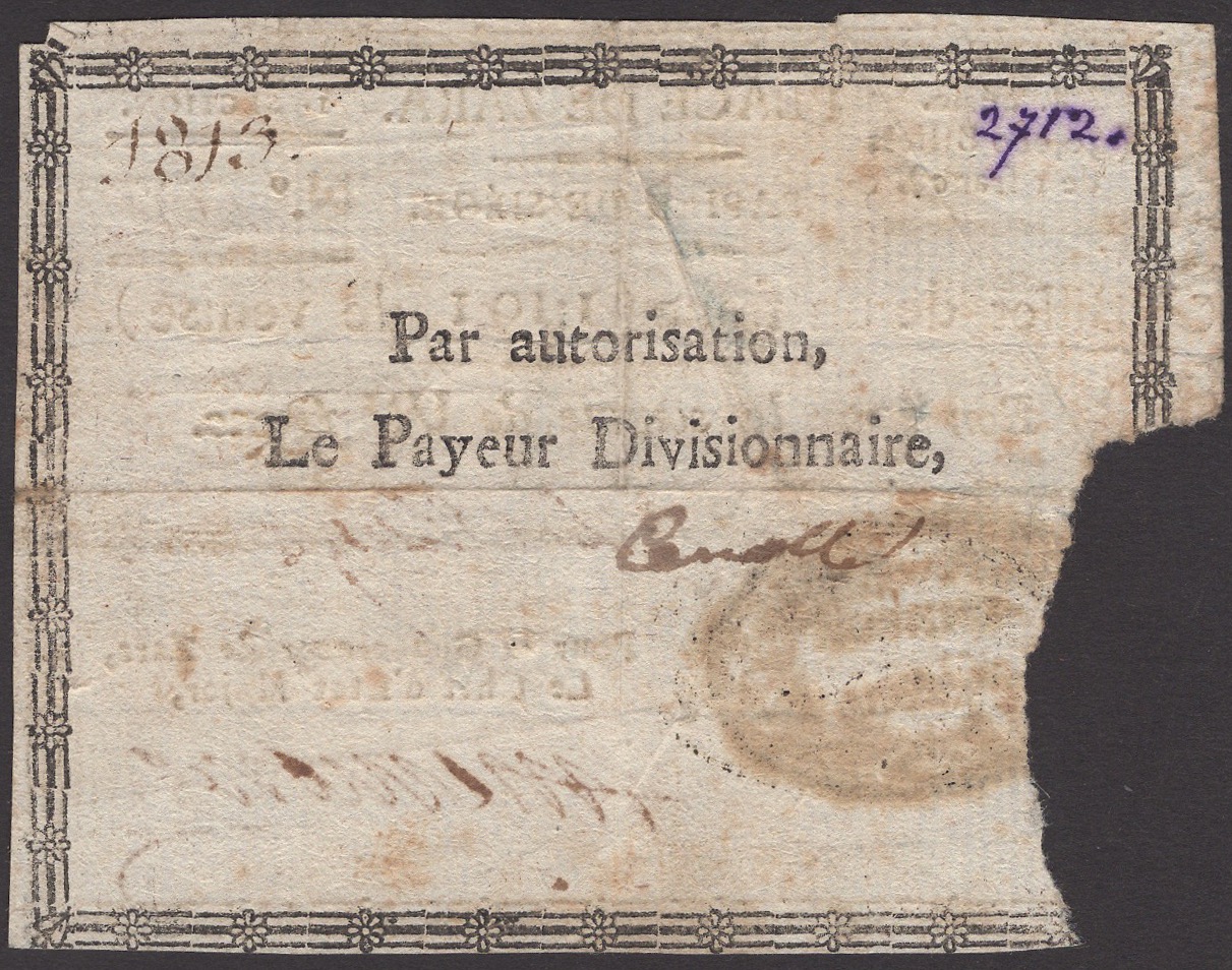 Siege of Zara, 1 Franc, 1813, serial number 13783, two manuscript signatures, piece torn... - Image 2 of 2