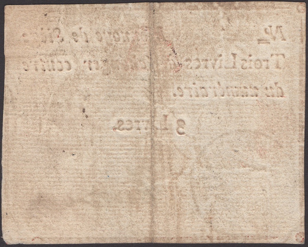 Siege of Mayence, 3 Livres, second issue, May 1793, serial number 9870, three manuscript... - Bild 2 aus 2