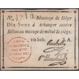 Siege of Mayence, 10 Sous, second issue, May 1793, serial number 47440, three printed...