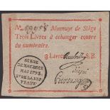 Siege of Mayence, 3 Livres, second issue, May 1793, serial number 59958, three printed...