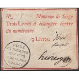 Siege of Mayence, 3 Livres, second issue, May 1793, serial number 9870, three manuscript...