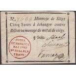 Siege of Mayence, 5 Sous, second issue, May 1793, serial number 7688, three manuscript...