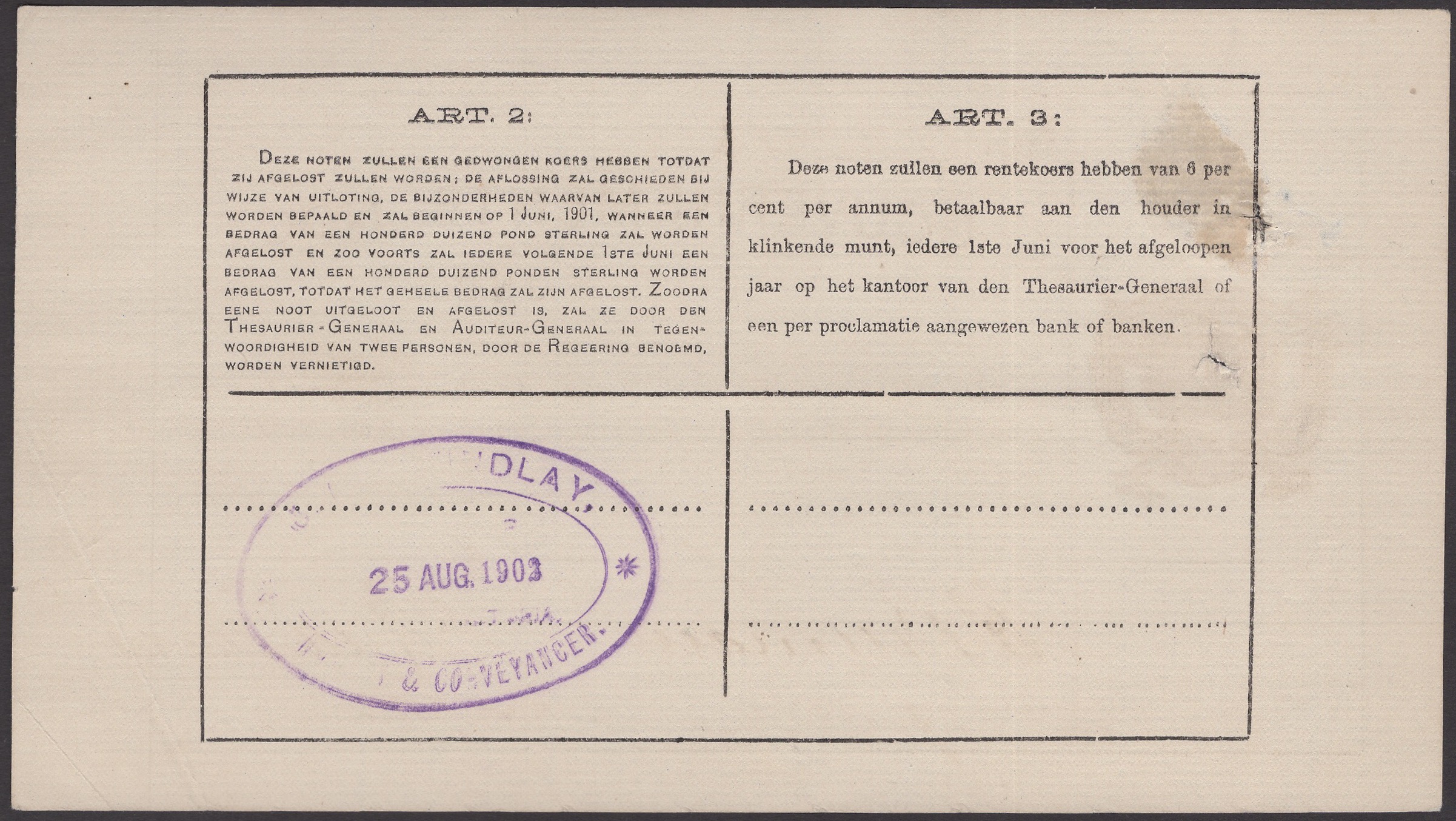Gouvernements Noots, Â£5, Ta Velde, 1 April 1902, serial number 7224A, stain, plus the... - Bild 2 aus 2
