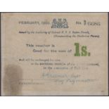 Siege of Mafeking, 1 Shilling, February 1900, serial number B6686, one dot omitted from...