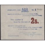 Siege of Mafeking, 2 Shillings, February 1900, serial number B9342, no dot over first i in...