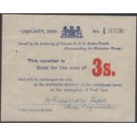 Siege of Mafeking, 3 Shillings, January 1900, serial number A3726, no dot over first i in...