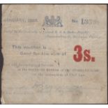 Siege of Mafeking, 3 Shillings, January 1900, serial number A3388, Civil with both dots...