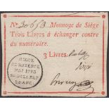 Siege of Mayence, 3 Livres, second issue, May 1793, serial number 30653, three manuscript...