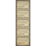 Siege of Lyon, an uncut strip of 25 Sous (5), ND (1793), manuscript signatures at left,...