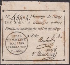 Siege of Mayence, a potentially forged or copied 10 Sous, second issue, May 1793, serial...