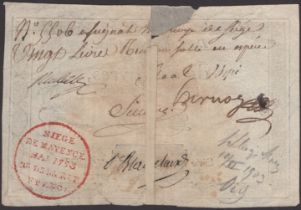 Siege of Mayence, 20 Livres, first issue, 1793, serial number 5506, hand-written on the...