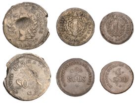 Siege of Mayence, coins for 1, 2 and 5 Sols, 1793, used in the city before being shipped...