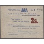 Siege of Mafeking, 2 Shillings, February 1900, serial number B10160, no dot over first i in...