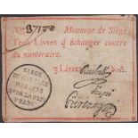 Siege of Mayence, 3 Livres, second issue, May 1793, serial number 37170, three printed...