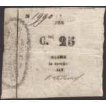 Siege of Palmanova, 25 Centesimi, 1848, serial number 1990, one manuscript signature, two...