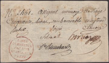 Siege of Mayence, 50 Livres, first issue, 1793, serial number 2461, hand-written on the...