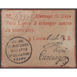 Siege of Mayence, 3 Livres, second issue, May 1793, serial number 62873, three printed...