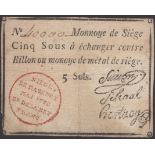 Siege of Mayence, 5 Sous, second issue, May 1793, serial number 40000, three printed...