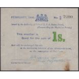 Siege of Mafeking, 1 Shilling, February 1900, serial number B7200, Civil with both dots...