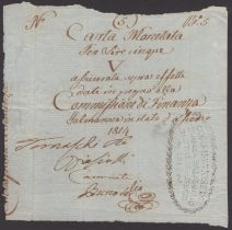 Siege of Palmanova, unissued 5 Lire, 1814, no serial number, three manuscript signatures,...