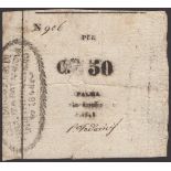 Siege of Palmanova, 50 Centesimi, 1848, serial number 906, one manuscript signature, a...