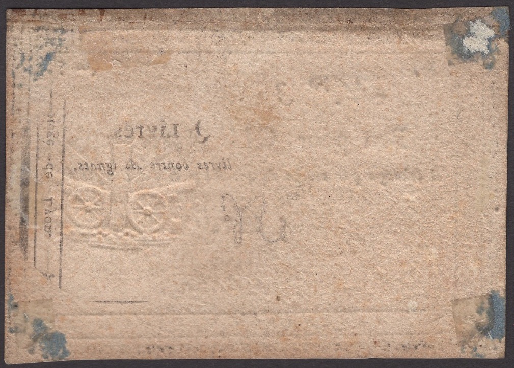 Siege of Lyon, 5 Livres, ND (1793), serial number 3069, manuscript signature at left,... - Bild 2 aus 2