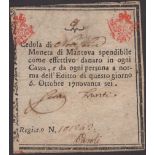 Siege of Mantova, 9 Lire, 6 October 1796, serial number 101242, two manuscript signatures,...