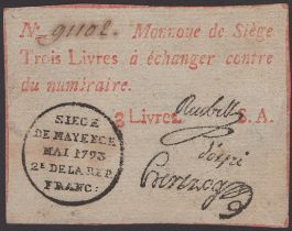 Siege of Mayence, 3 Livres, second issue, May 1793, serial number 91102, three printed...