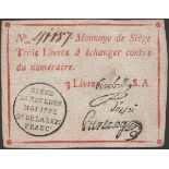 Siege of Mayence, 3 Livres, second issue, May 1793, serial number 41187, three printed...
