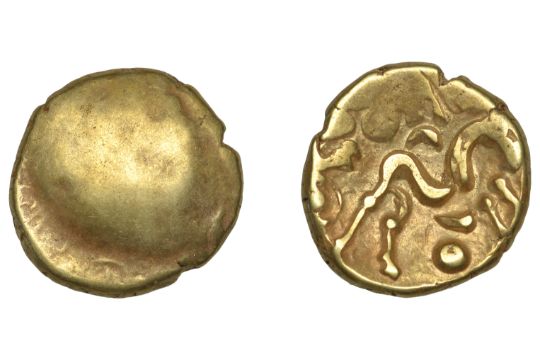 British Iron Age, GALLO-BELGIC, Stater, series E [Ambiani], Gallic War uniface type,...